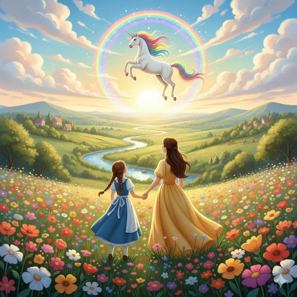 Cover illustration for the personalized storybook A Unicorn Fairytale The Rainbow Crown