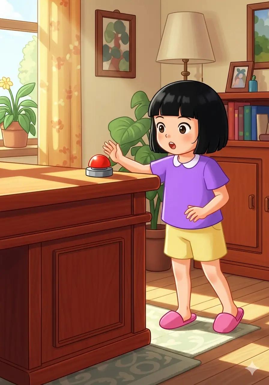 Cover illustration for the personalized storybook The Shiny Red Button